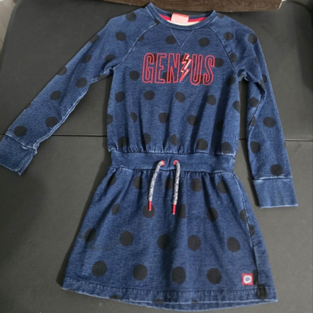 GAP Kids Genius Blue Long Sleeve Dress Black Polka Dots Girls Size M 8